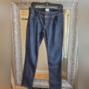 Hudson Original Collin Dark Jeans With Double Black Button. Back Pockets.